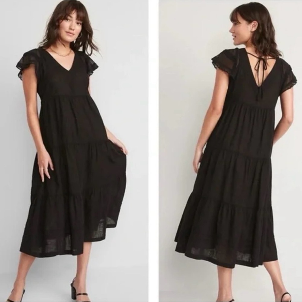 Old Navy Black Tiered Midi Dress